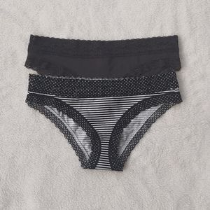 Two Victoria's Secret Low-Rise Cheekini Panties with Lace Trim, Small NWT